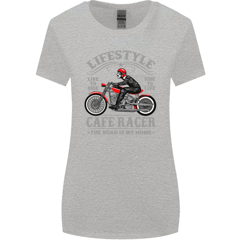 Lifestyle Cafe Racer Biker Motorcycle Womens Wider Cut T-Shirt Sports Grey