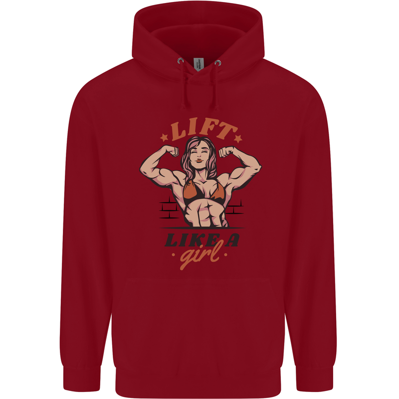 Lift Like a Girl Female Bodybuilding Childrens Kids Hoodie Red