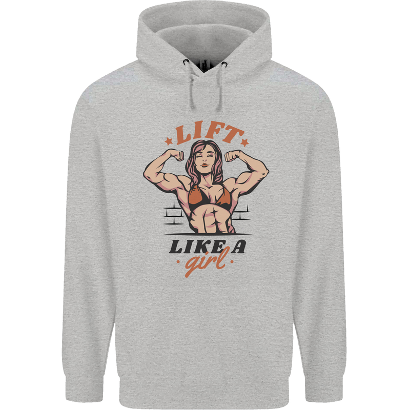 Lift Like a Girl Female Bodybuilding Childrens Kids Hoodie Sports Grey