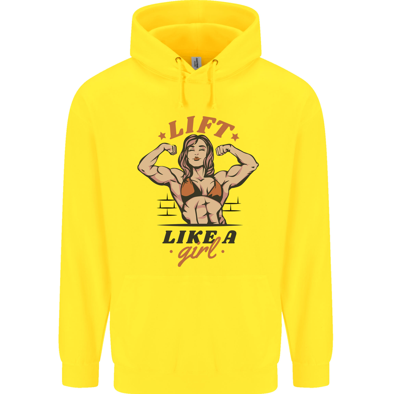 Lift Like a Girl Female Bodybuilding Childrens Kids Hoodie Yellow