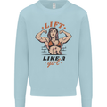 Lift Like a Girl Female Bodybuilding Kids Sweatshirt Jumper Light Blue