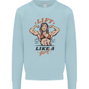 Lift Like a Girl Female Bodybuilding Kids Sweatshirt Jumper Light Blue