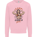 Lift Like a Girl Female Bodybuilding Kids Sweatshirt Jumper Light Pink