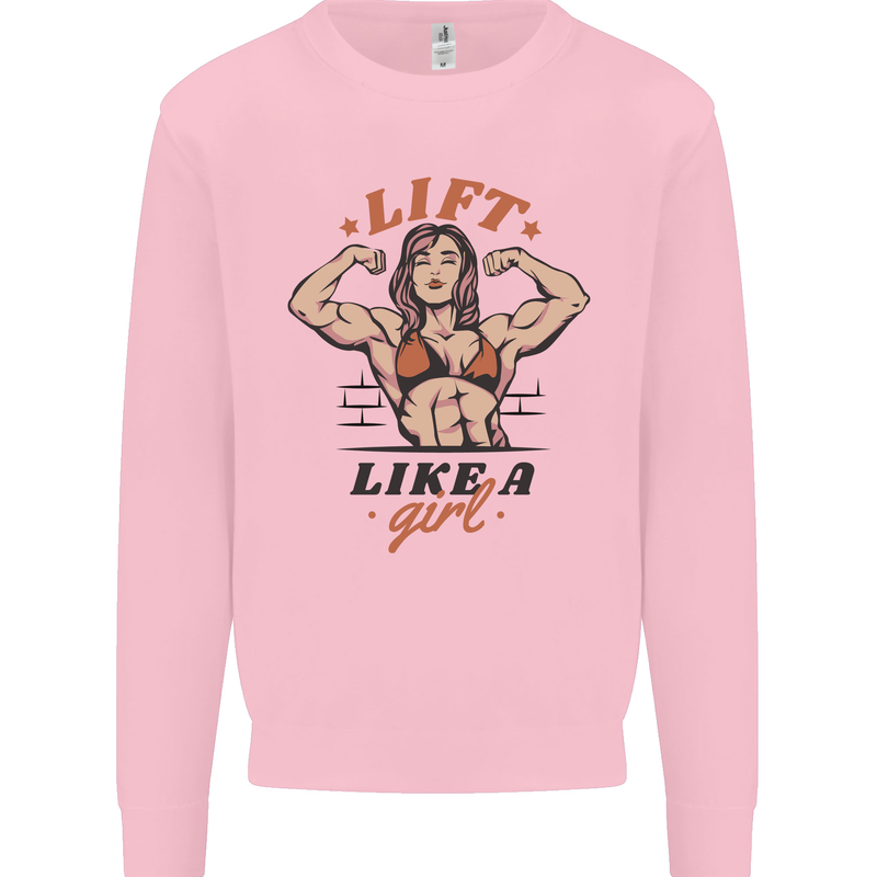 Lift Like a Girl Female Bodybuilding Kids Sweatshirt Jumper Light Pink