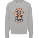 Lift Like a Girl Female Bodybuilding Kids Sweatshirt Jumper Sports Grey