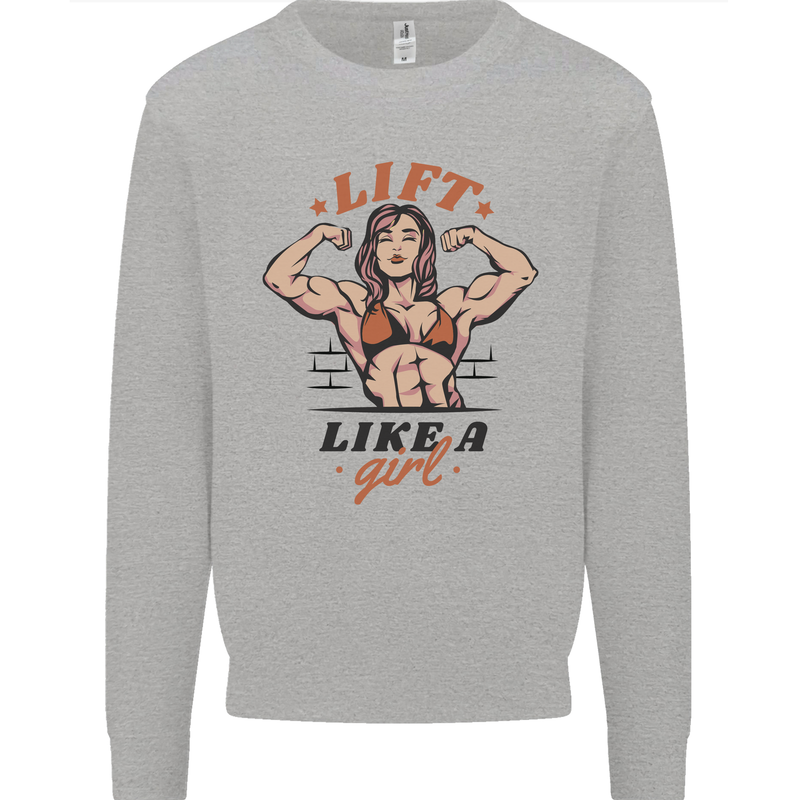 Lift Like a Girl Female Bodybuilding Kids Sweatshirt Jumper Sports Grey