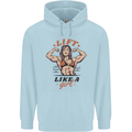 Lift Like a Girl Female Bodybuilding Mens 80% Cotton Hoodie Light Blue