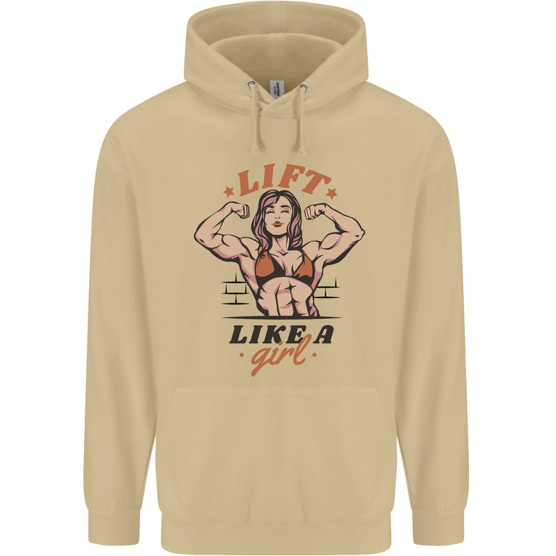 Lift Like a Girl Female Bodybuilding Mens 80% Cotton Hoodie Sand