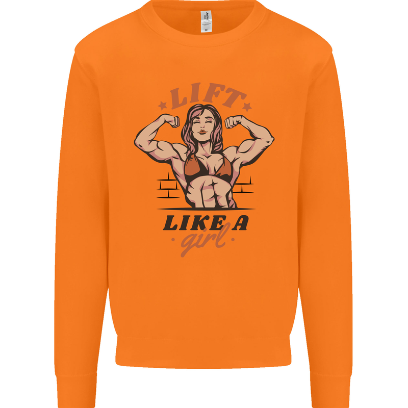 Lift Like a Girl Female Bodybuilding Mens Sweatshirt Jumper Orange