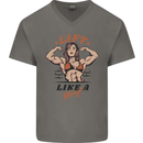 Lift Like a Girl Female Bodybuilding Mens V-Neck Cotton T-Shirt Charcoal