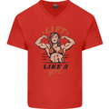 Lift Like a Girl Female Bodybuilding Mens V-Neck Cotton T-Shirt Red
