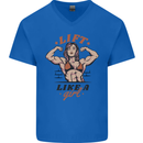 Lift Like a Girl Female Bodybuilding Mens V-Neck Cotton T-Shirt Royal Blue