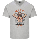 Lift Like a Girl Female Bodybuilding Mens V-Neck Cotton T-Shirt Sports Grey