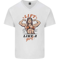 Lift Like a Girl Female Bodybuilding Mens V-Neck Cotton T-Shirt White