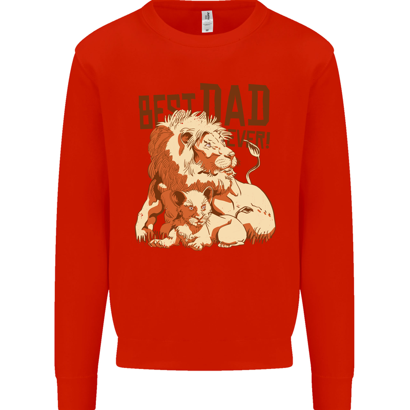 Lion Best Dad Ever Funny Father's Day Mens Sweatshirt Jumper Bright Red