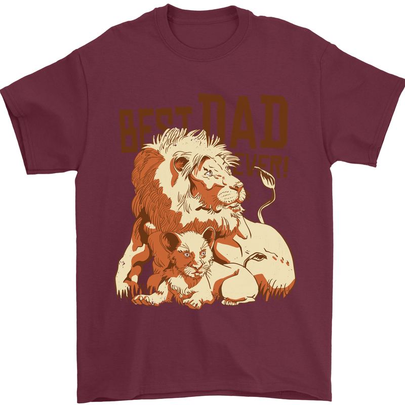 Lion Best Dad Ever Funny Father's Day Mens T-Shirt Cotton Gildan Maroon