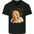 Lion Best Dad Ever Funny Father's Day Mens V-Neck Cotton T-Shirt Black