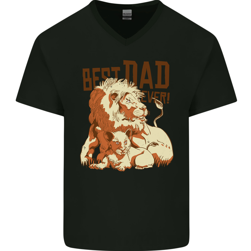 Lion Best Dad Ever Funny Father's Day Mens V-Neck Cotton T-Shirt Black