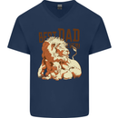Lion Best Dad Ever Funny Father's Day Mens V-Neck Cotton T-Shirt Navy Blue