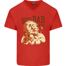 Lion Best Dad Ever Funny Father's Day Mens V-Neck Cotton T-Shirt Red