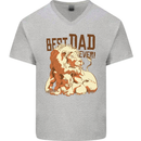 Lion Best Dad Ever Funny Father's Day Mens V-Neck Cotton T-Shirt Sports Grey