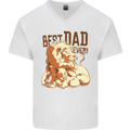 Lion Best Dad Ever Funny Father's Day Mens V-Neck Cotton T-Shirt White