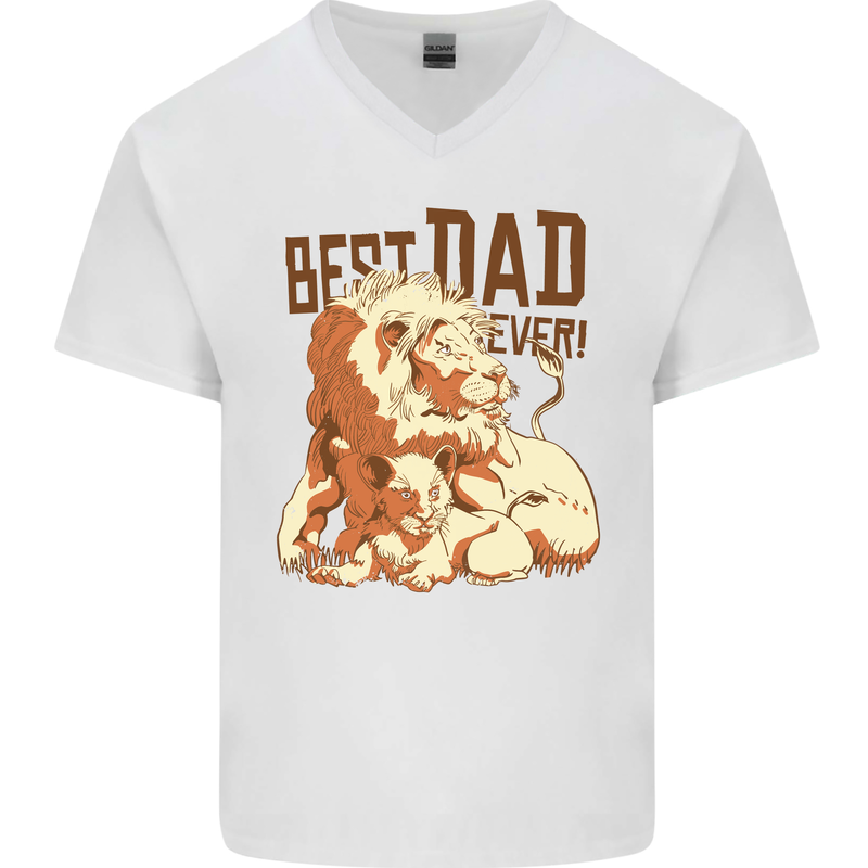 Lion Best Dad Ever Funny Father's Day Mens V-Neck Cotton T-Shirt White
