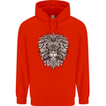 Lion Mandala Art Childrens Kids Hoodie Bright Red
