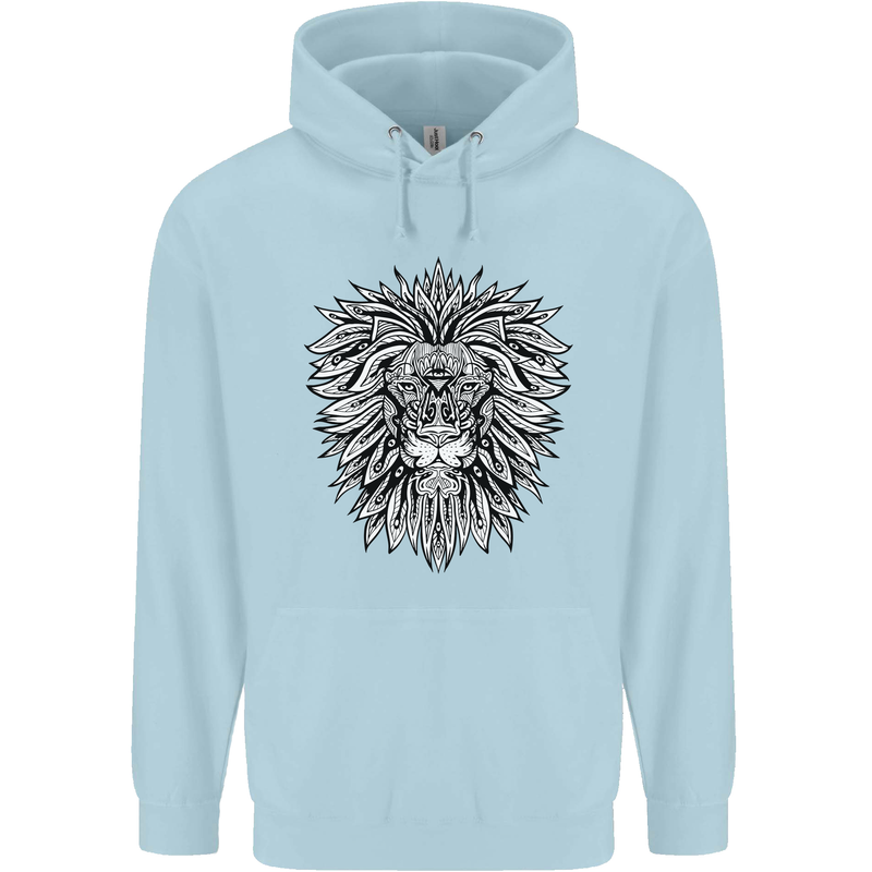 Lion Mandala Art Childrens Kids Hoodie Light Blue
