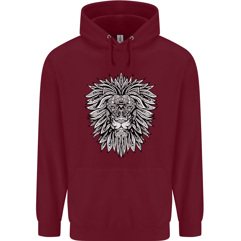 Lion Mandala Art Childrens Kids Hoodie Maroon