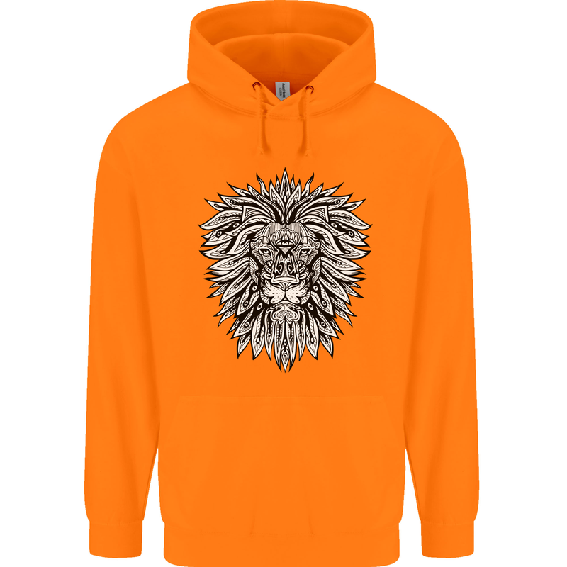 Lion Mandala Art Childrens Kids Hoodie Orange