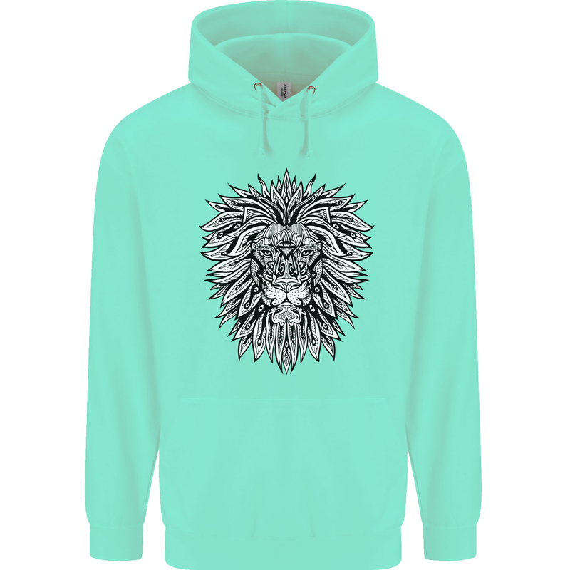 Lion Mandala Art Childrens Kids Hoodie Peppermint