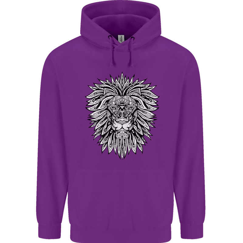 Lion Mandala Art Childrens Kids Hoodie Purple