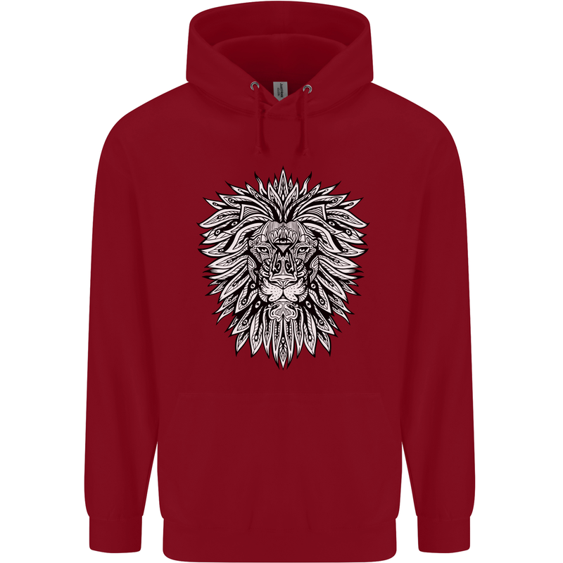Lion Mandala Art Childrens Kids Hoodie Red