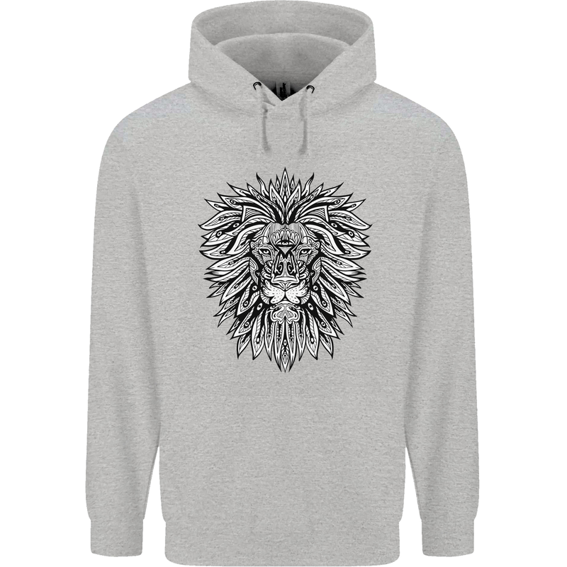 Lion Mandala Art Childrens Kids Hoodie Sports Grey