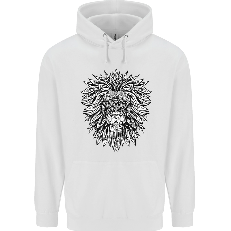 Lion Mandala Art Childrens Kids Hoodie White