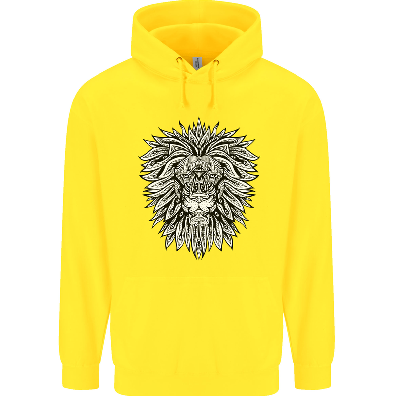 Lion Mandala Art Childrens Kids Hoodie Yellow