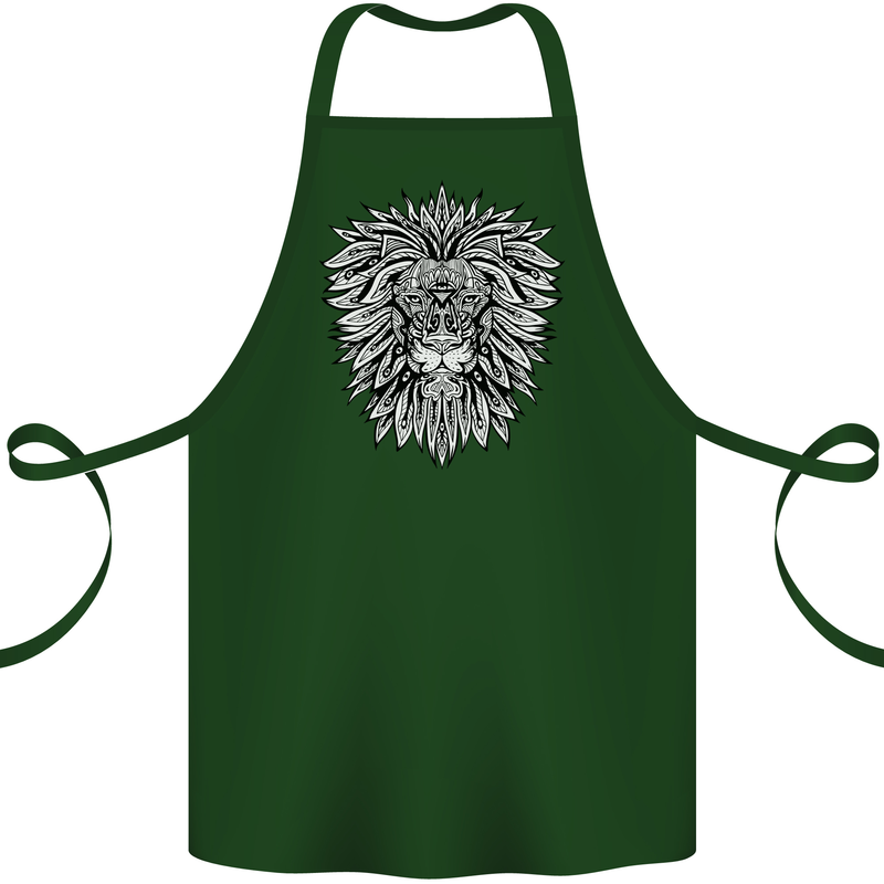 Lion Mandala Art Cotton Apron 100% Organic Forest Green