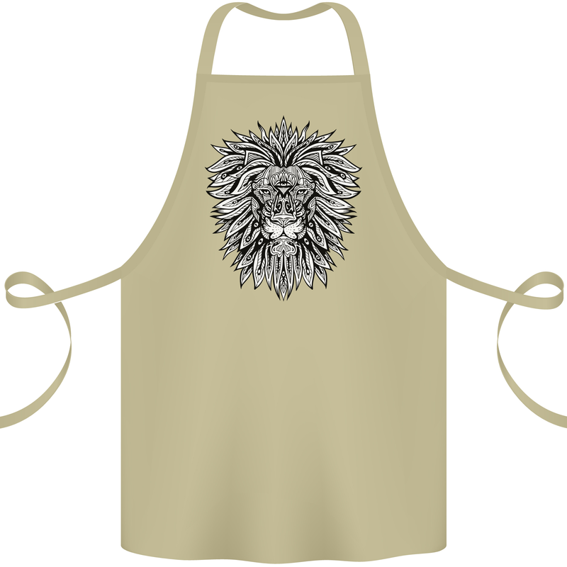 Lion Mandala Art Cotton Apron 100% Organic Khaki