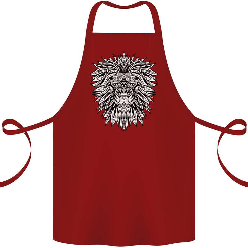 Lion Mandala Art Cotton Apron 100% Organic Maroon