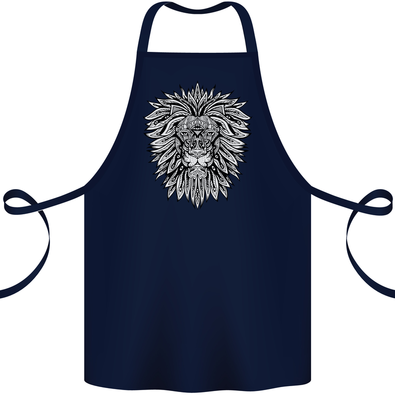 Lion Mandala Art Cotton Apron 100% Organic Navy Blue