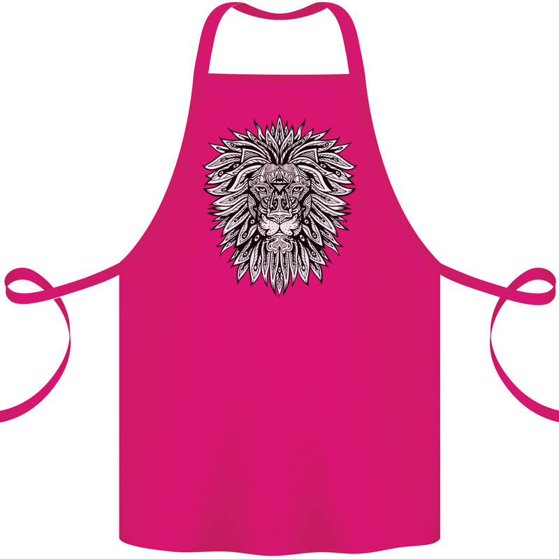 Lion Mandala Art Cotton Apron 100% Organic Pink