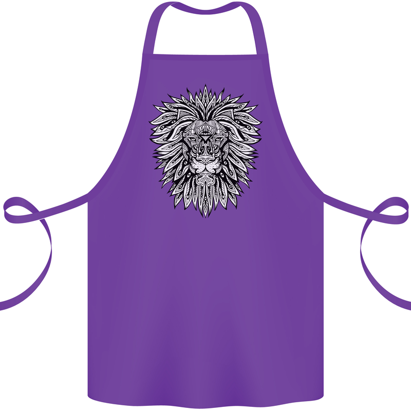 Lion Mandala Art Cotton Apron 100% Organic Purple