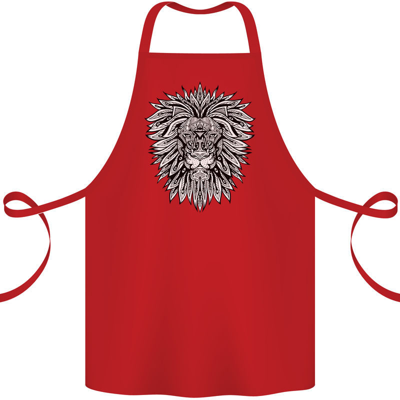 Lion Mandala Art Cotton Apron 100% Organic Red