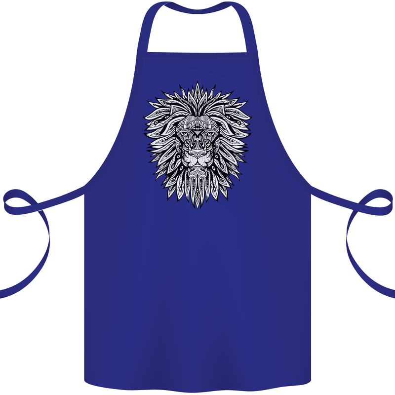 Lion Mandala Art Cotton Apron 100% Organic Royal Blue