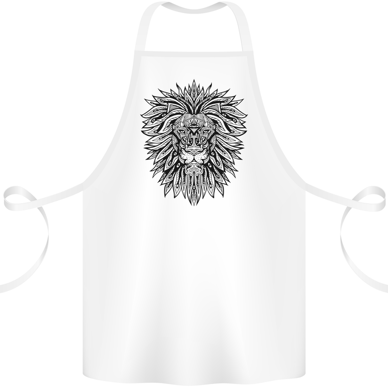 Lion Mandala Art Cotton Apron 100% Organic White