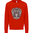 Lion Mandala Art Kids Sweatshirt Jumper Bright Red