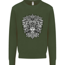 Lion Mandala Art Kids Sweatshirt Jumper Forest Green