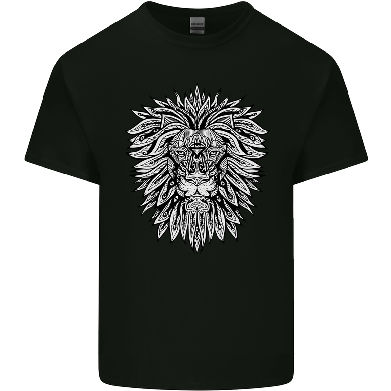 Lion Mandala Art Kids T-Shirt Childrens Black