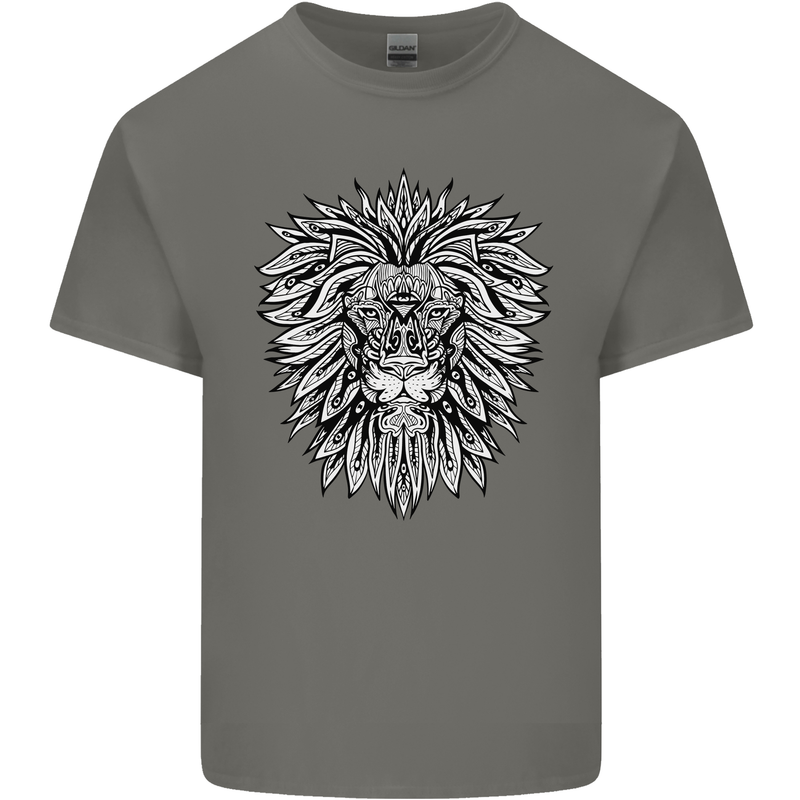 Lion Mandala Art Kids T-Shirt Childrens Charcoal